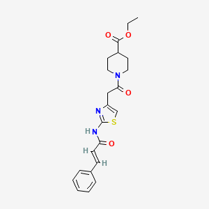 molecular formula C22H25N3O4S B2607503 (E)-1-(2-(2-肉桂酰胺噻唑-4-基)乙酰)哌啶-4-羧酸乙酯 CAS No. 1005999-80-3