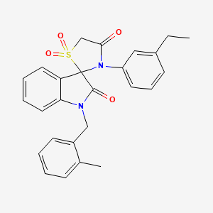 molecular formula C26H24N2O4S B2607506 3'-(3-Ethylphenyl)-1-(2-methylbenzyl)spiro[indoline-3,2'-thiazolidine]-2,4'-dione 1',1'-dioxide CAS No. 942034-47-1