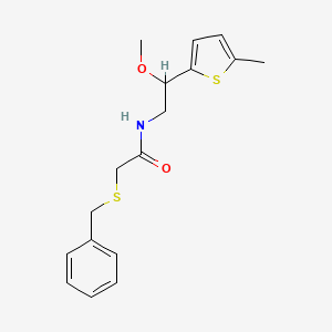 molecular formula C17H21NO2S2 B2607508 2-(benzylthio)-N-(2-methoxy-2-(5-methylthiophen-2-yl)ethyl)acetamide CAS No. 1797895-75-0