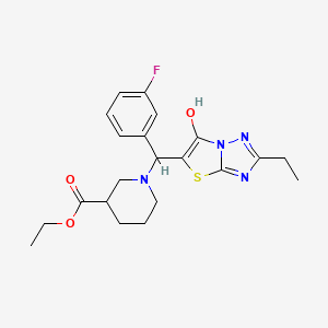 molecular formula C21H25FN4O3S B2607517 Ethyl 1-((2-ethyl-6-hydroxythiazolo[3,2-b][1,2,4]triazol-5-yl)(3-fluorophenyl)methyl)piperidine-3-carboxylate CAS No. 898362-03-3