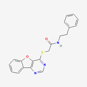 molecular formula C20H17N3O2S B2607530 2-(benzofuro[3,2-d]pyrimidin-4-ylthio)-N-phenethylacetamide CAS No. 844456-32-2