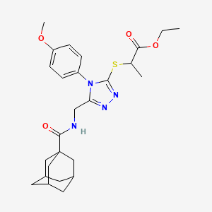 molecular formula C26H34N4O4S B2607540 Ethyl 2-[[5-[(adamantane-1-carbonylamino)methyl]-4-(4-methoxyphenyl)-1,2,4-triazol-3-yl]sulfanyl]propanoate CAS No. 476452-54-7