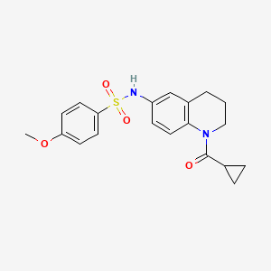 molecular formula C20H22N2O4S B2607541 N-[1-(cyclopropanecarbonyl)-3,4-dihydro-2H-quinolin-6-yl]-4-methoxybenzenesulfonamide CAS No. 946368-45-2