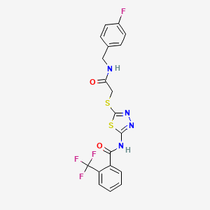 molecular formula C19H14F4N4O2S2 B2607552 N-(5-((2-((4-fluorobenzyl)amino)-2-oxoethyl)thio)-1,3,4-thiadiazol-2-yl)-2-(trifluoromethyl)benzamide CAS No. 868976-07-2