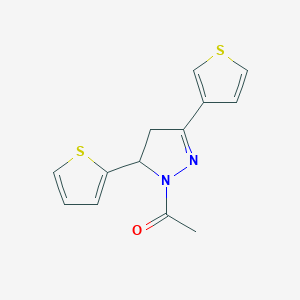 molecular formula C13H12N2OS2 B2607556 1-(5-(噻吩-2-基)-3-(噻吩-3-基)-4,5-二氢-1H-吡唑-1-基)乙酮 CAS No. 1241577-35-4