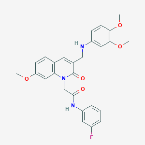 molecular formula C27H26FN3O5 B2607558 2-(3-(((3,4-dimethoxyphenyl)amino)methyl)-7-methoxy-2-oxoquinolin-1(2H)-yl)-N-(3-fluorophenyl)acetamide CAS No. 894563-35-0