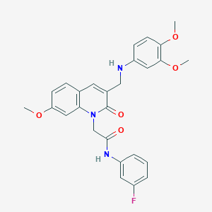 molecular formula C27H26FN3O5 B2607558 2-(3-{[(3,4-dimethoxyphenyl)amino]methyl}-7-methoxy-2-oxo-1,2-dihydroquinolin-1-yl)-N-(3-fluorophenyl)acetamide CAS No. 894563-35-0