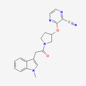 molecular formula C20H19N5O2 B2607559 3-((1-(2-(1-methyl-1H-indol-3-yl)acetyl)pyrrolidin-3-yl)oxy)pyrazine-2-carbonitrile CAS No. 2034528-59-9