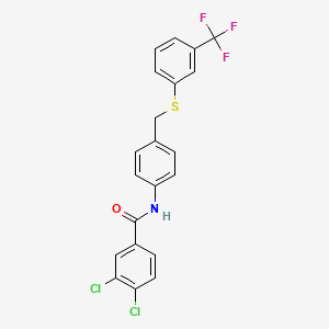 molecular formula C21H14Cl2F3NOS B2607574 3,4-dichloro-N-[4-[[3-(trifluoromethyl)phenyl]sulfanylmethyl]phenyl]benzamide CAS No. 338398-65-5