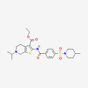 molecular formula C26H35N3O5S2 B2607584 6-异丙基-2-(4-((4-甲基哌啶-1-基)磺酰基)苯甲酰胺)-4,5,6,7-四氢噻吩并[2,3-c]吡啶-3-羧酸乙酯 CAS No. 449768-29-0