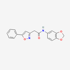molecular formula C18H14N2O4 B2607591 N-(benzo[d][1,3]dioxol-5-yl)-2-(5-phenylisoxazol-3-yl)acetamide CAS No. 953245-49-3