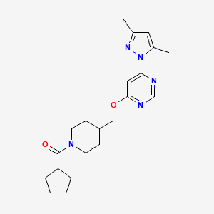 molecular formula C21H29N5O2 B2607592 Cyclopentyl-[4-[[6-(3,5-dimethylpyrazol-1-yl)pyrimidin-4-yl]oxymethyl]piperidin-1-yl]methanone CAS No. 2380169-56-0