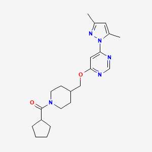 molecular formula C21H29N5O2 B2607592 4-[(1-cyclopentanecarbonylpiperidin-4-yl)methoxy]-6-(3,5-dimethyl-1H-pyrazol-1-yl)pyrimidine CAS No. 2380169-56-0