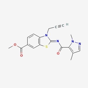 molecular formula C18H16N4O3S B2607598 (Z)-methyl 2-((1,4-dimethyl-1H-pyrazole-5-carbonyl)imino)-3-(prop-2-yn-1-yl)-2,3-dihydrobenzo[d]thiazole-6-carboxylate CAS No. 1207061-79-7