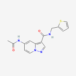 molecular formula C15H14N4O2S B2607615 5-乙酰氨基-N-(噻吩-2-基甲基)吡唑并[1,5-a]吡啶-3-甲酰胺 CAS No. 2034452-26-9