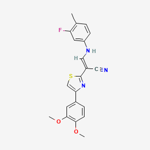 molecular formula C21H18FN3O2S B2607619 (E)-2-(4-(3,4-二甲氧基苯基)噻唑-2-基)-3-((3-氟-4-甲基苯基)氨基)丙烯腈 CAS No. 333414-69-0