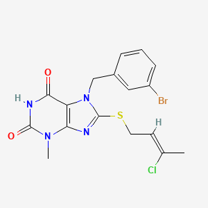 molecular formula C17H16BrClN4O2S B2607625 7-[(3-溴苯基)甲基]-8-[(Z)-3-氯丁-2-烯基]硫烷基-3-甲基嘌呤-2,6-二酮 CAS No. 326919-12-4