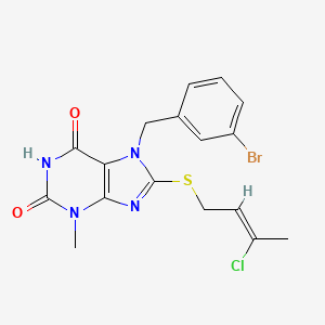 molecular formula C17H16BrClN4O2S B2607625 7-[(3-bromophenyl)methyl]-8-{[(2Z)-3-chlorobut-2-en-1-yl]sulfanyl}-3-methyl-2,3,6,7-tetrahydro-1H-purine-2,6-dione CAS No. 326919-12-4