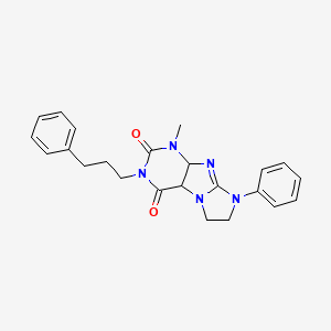 molecular formula C23H23N5O2 B2607633 1-methyl-8-phenyl-3-(3-phenylpropyl)-1H,2H,3H,4H,6H,7H,8H-imidazo[1,2-g]purine-2,4-dione CAS No. 872838-95-4