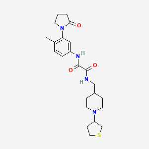 molecular formula C23H32N4O3S B2607646 N1-(4-甲基-3-(2-氧代吡咯烷-1-基)苯基)-N2-((1-(四氢噻吩-3-基)哌啶-4-基)甲基)草酰胺 CAS No. 2034590-22-0