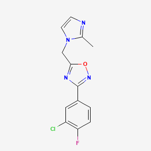 molecular formula C13H10ClFN4O B2607667 3-(3-chloro-4-fluorophenyl)-5-[(2-methyl-1H-imidazol-1-yl)methyl]-1,2,4-oxadiazole CAS No. 1340684-21-0
