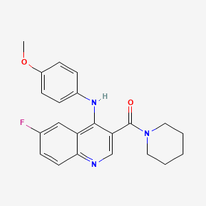 molecular formula C22H22FN3O2 B2607668 6-fluoro-N-(4-methoxyphenyl)-3-(piperidin-1-ylcarbonyl)quinolin-4-amine CAS No. 1326899-31-3