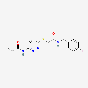 molecular formula C16H17FN4O2S B2607670 N-(6-((2-((4-氟苄基)氨基)-2-氧代乙基)硫代)吡啶嗪-3-基)丙酰胺 CAS No. 1021026-01-6