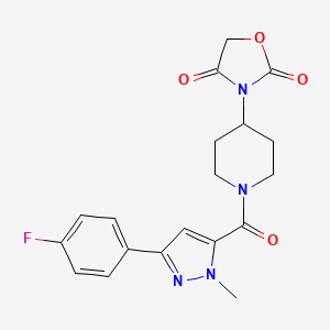 molecular formula C19H19FN4O4 B2607694 3-(1-(3-(4-氟苯基)-1-甲基-1H-吡唑-5-羰基)哌啶-4-基)恶唑烷-2,4-二酮 CAS No. 2034524-56-4