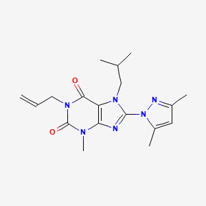 molecular formula C18H24N6O2 B2607696 8-(3,5-二甲基吡唑基)-3-甲基-7-(2-甲基丙基)-1-丙-2-烯基-1,3,7-三氢嘌呤-2,6-二酮 CAS No. 1014010-87-7
