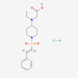 molecular formula C17H25ClN2O4S B2607708 2-[Ethyl-[1-[(E)-2-phenylethenyl]sulfonylpiperidin-4-yl]amino]acetic acid;hydrochloride CAS No. 1840777-51-6