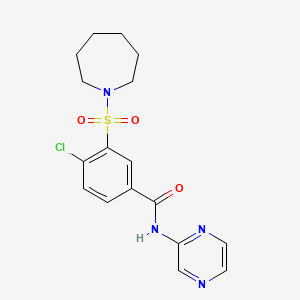molecular formula C17H19ClN4O3S B2607711 3-(氮杂环戊-1-基磺酰基)-4-氯-N-(吡嗪-2-基)苯甲酰胺 CAS No. 890612-71-2