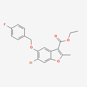 molecular formula C19H16BrFO4 B2607712 Ethyl 6-bromo-5-[(4-fluorophenyl)methoxy]-2-methyl-1-benzofuran-3-carboxylate CAS No. 308295-98-9