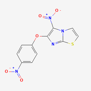 molecular formula C11H6N4O5S B2607714 5-Nitro-6-(4-nitrophenoxy)imidazo[2,1-b][1,3]thiazole CAS No. 339008-13-8