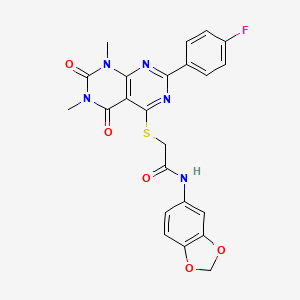 N-(benzo[d][1,3]dioxol-5-yl)-2-((2-(4-fluorophenyl)-6,8-dimethyl-5,7-dioxo-5,6,7,8-tetrahydropyrimido[4,5-d]pyrimidin-4-yl)thio)acetamide