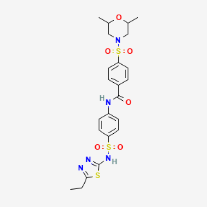 molecular formula C23H27N5O6S3 B2607733 4-((2,6-二甲基吗啉)磺酰基)-N-(4-(N-(5-乙基-1,3,4-噻二唑-2-基)磺酰基)苯基)苯甲酰胺 CAS No. 314259-56-8