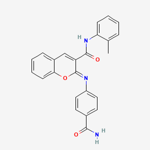 molecular formula C24H19N3O3 B2607737 (2Z)-2-[(4-carbamoylphenyl)imino]-N-(2-methylphenyl)-2H-chromene-3-carboxamide CAS No. 1327179-30-5