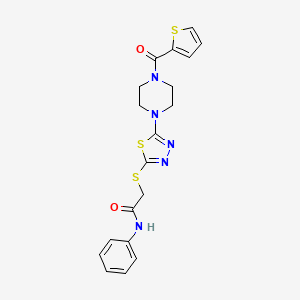 molecular formula C19H19N5O2S3 B2607740 N-苯基-2-((5-(4-(噻吩-2-羰基)哌嗪-1-基)-1,3,4-噻二唑-2-基)硫代)乙酰胺 CAS No. 1105225-43-1