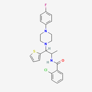 molecular formula C24H25ClFN3OS B2607773 2-chloro-N-{1-[4-(4-fluorophenyl)piperazin-1-yl]-1-(thiophen-2-yl)propan-2-yl}benzamide CAS No. 906243-61-6