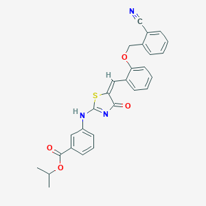 molecular formula C28H23N3O4S B260779 propan-2-yl 3-[[(5E)-5-[[2-[(2-cyanophenyl)methoxy]phenyl]methylidene]-4-oxo-1,3-thiazol-2-yl]amino]benzoate 