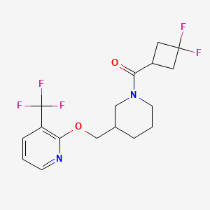 molecular formula C17H19F5N2O2 B2607793 (3,3-Difluorocyclobutyl)-[3-[[3-(trifluoromethyl)pyridin-2-yl]oxymethyl]piperidin-1-yl]methanone CAS No. 2380061-85-6
