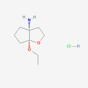 molecular formula C9H18ClNO2 B2607795 (3Ar,6aS)-6a-ethoxy-3,4,5,6-tetrahydro-2H-cyclopenta[b]furan-3a-amine;hydrochloride CAS No. 2126144-01-0