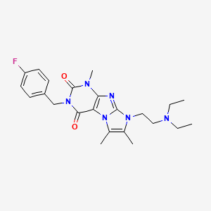 molecular formula C23H29FN6O2 B2607799 8-(2-(diethylamino)ethyl)-3-(4-fluorobenzyl)-1,6,7-trimethyl-1H-imidazo[2,1-f]purine-2,4(3H,8H)-dione CAS No. 919042-03-8