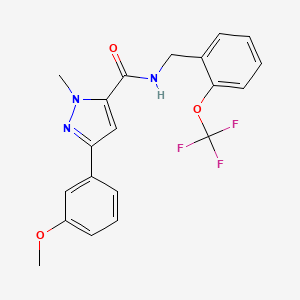 molecular formula C20H18F3N3O3 B2607808 3-(3-methoxyphenyl)-1-methyl-N-(2-(trifluoromethoxy)benzyl)-1H-pyrazole-5-carboxamide CAS No. 1219844-52-6