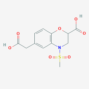 molecular formula C12H13NO7S B2607823 6-(carboxymethyl)-4-(methylsulfonyl)-3,4-dihydro-2H-1,4-benzoxazine-2-carboxylic acid CAS No. 866134-50-1