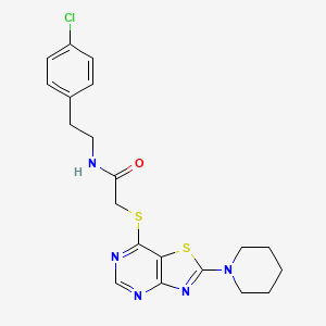 molecular formula C20H22ClN5OS2 B2607831 N-(4-chlorophenethyl)-2-((2-(piperidin-1-yl)thiazolo[4,5-d]pyrimidin-7-yl)thio)acetamide CAS No. 1216416-43-1
