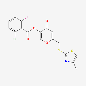 6-(((4-methylthiazol-2-yl)thio)methyl)-4-oxo-4H-pyran-3-yl 2-chloro-6-fluorobenzoate
