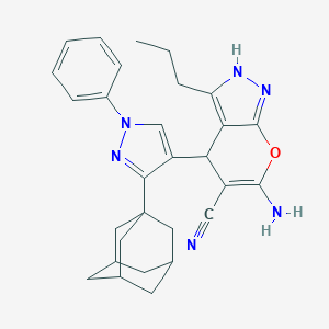 6-amino-4-[1-phenyl-3-(tricyclo[3.3.1.1~3,7~]dec-1-yl)-1H-pyrazol-4-yl]-3-propyl-2,4-dihydropyrano[2,3-c]pyrazole-5-carbonitrile