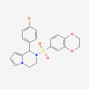 molecular formula C21H19BrN2O4S B2607871 1-(4-Bromophenyl)-2-((2,3-dihydrobenzo[b][1,4]dioxin-6-yl)sulfonyl)-1,2,3,4-tetrahydropyrrolo[1,2-a]pyrazine CAS No. 900011-11-2