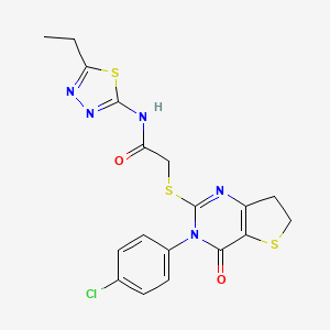 molecular formula C18H16ClN5O2S3 B2607872 2-((3-(4-chlorophenyl)-4-oxo-3,4,6,7-tetrahydrothieno[3,2-d]pyrimidin-2-yl)thio)-N-(5-ethyl-1,3,4-thiadiazol-2-yl)acetamide CAS No. 687563-22-0