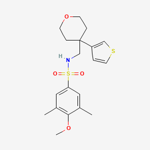 4-methoxy-3,5-dimethyl-N-((4-(thiophen-3-yl)tetrahydro-2H-pyran-4-yl)methyl)benzenesulfonamide